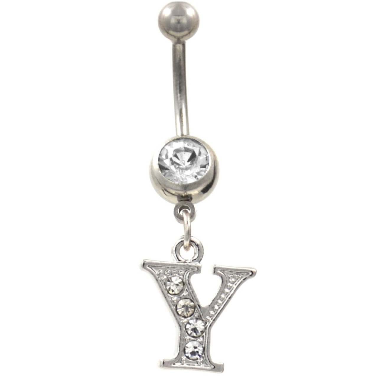 Initial Letter "Y" Clear Gems Belly Button Ring