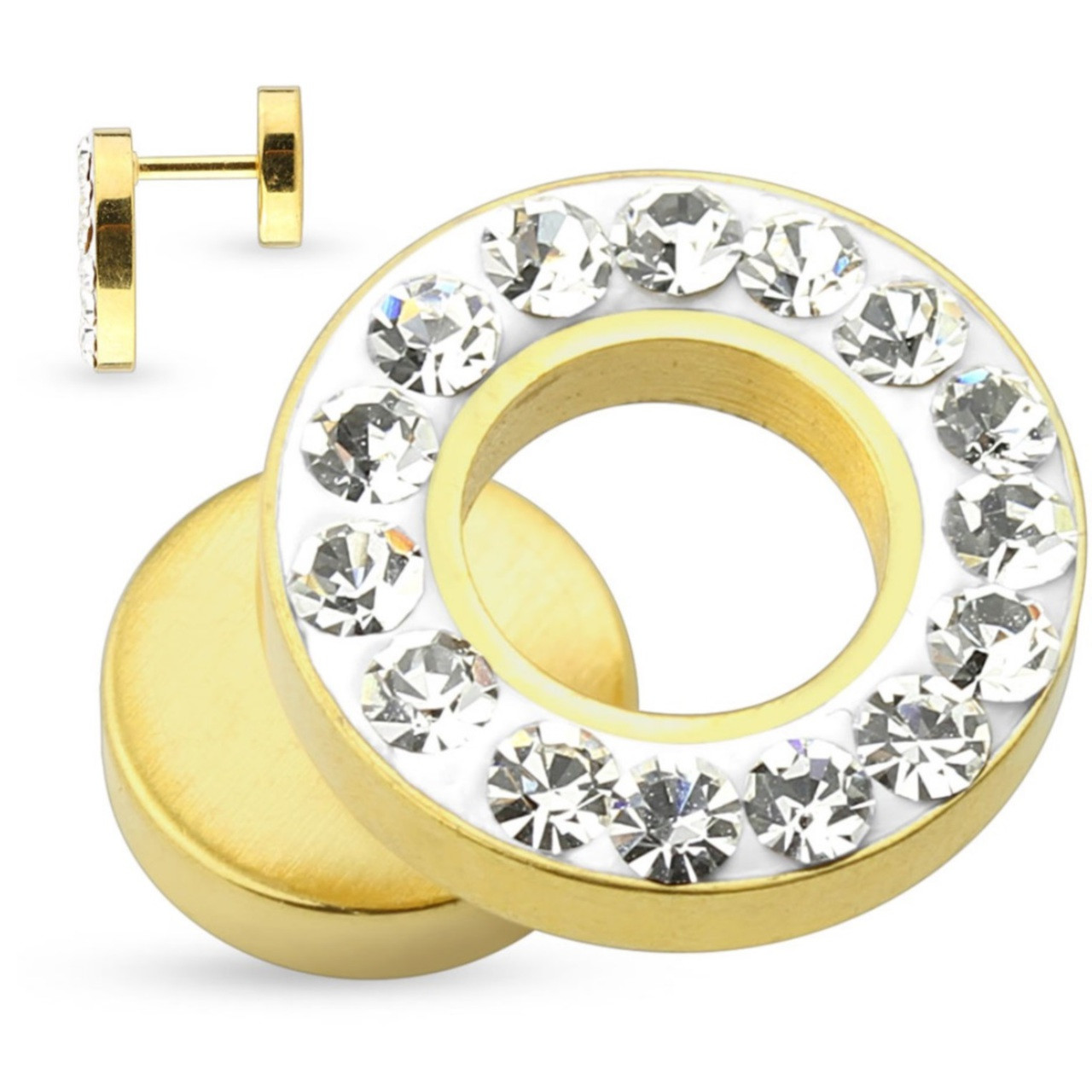 Pair Of Glitter Fake Plug Earrings - 6/8/10mm, Silver/Gold/Black, Screw Back