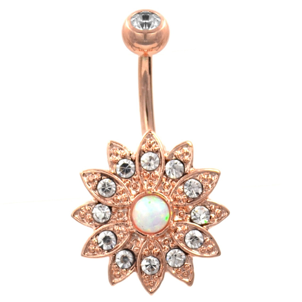 bedazzled lotus flower rose gold belly ring bodydazz com nose ring hoop size chart