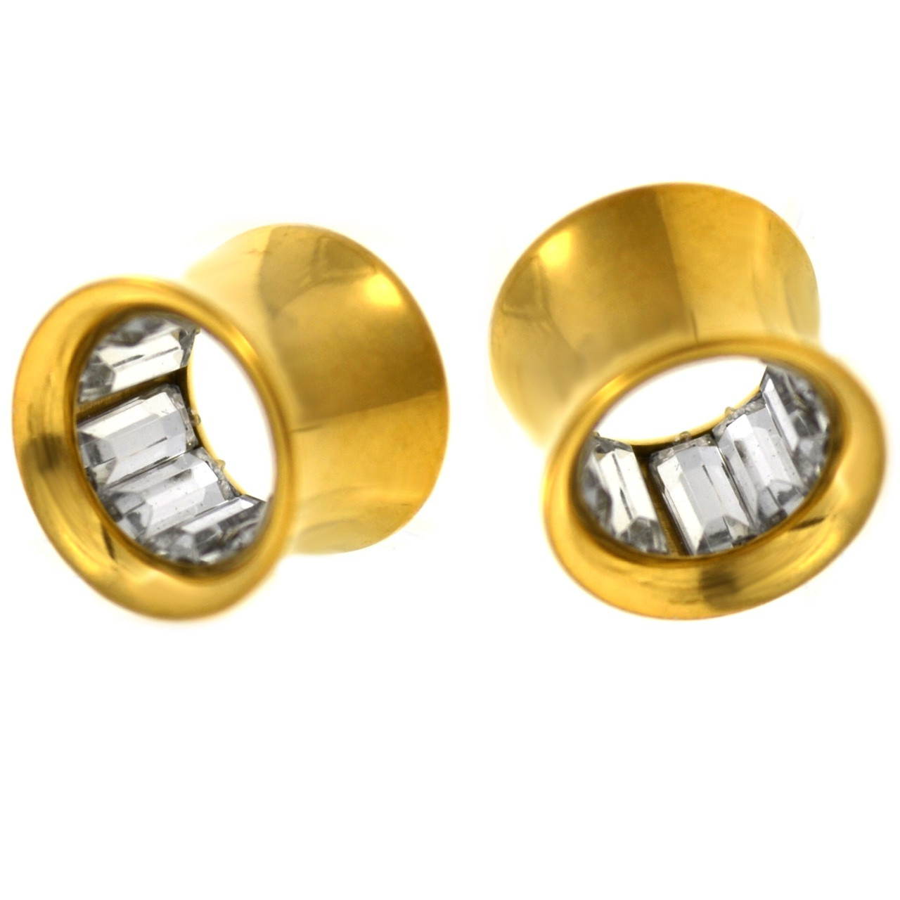 Gold IP Rectangular Stone Interior Tunnels (0g1")