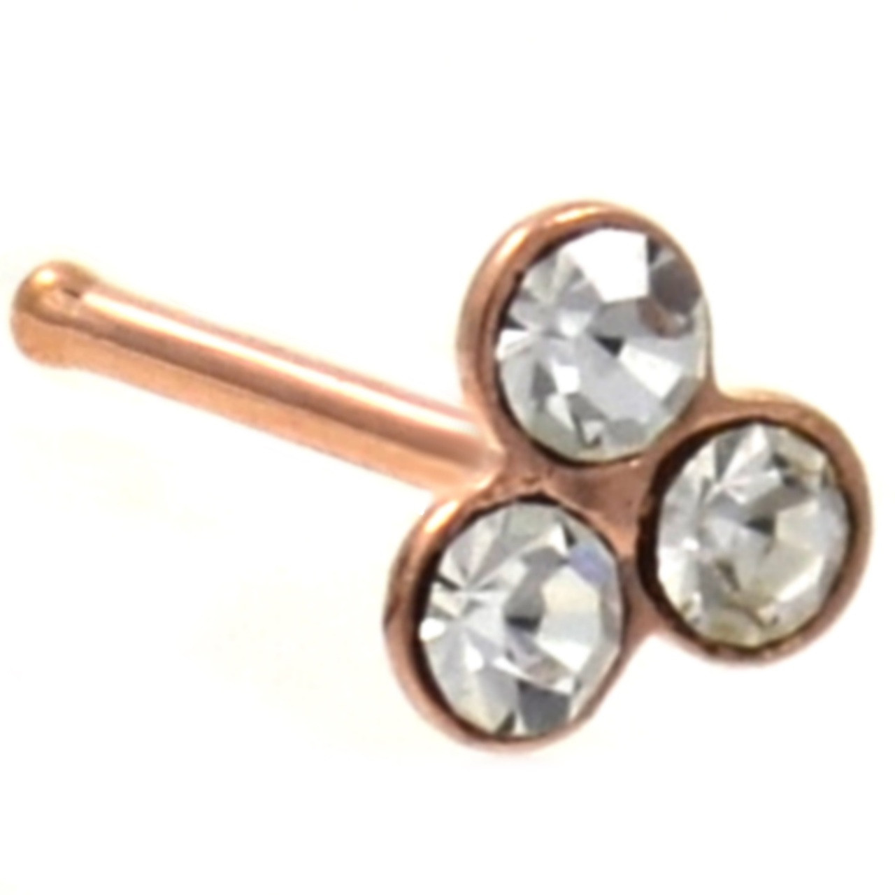 Clear Accent Trinity Rose GoldTone Nose Ring Stud 20G