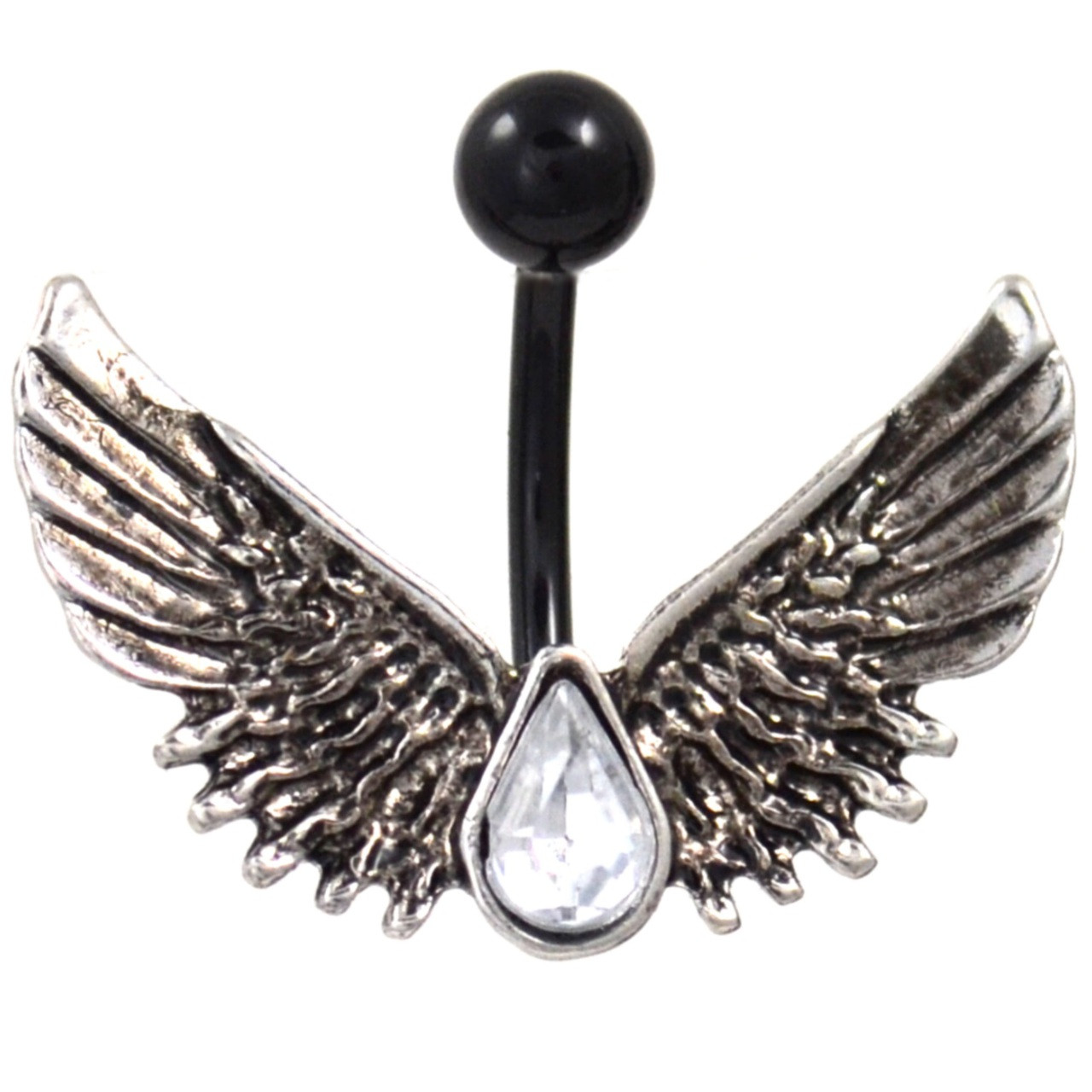 Gothic Style Wings Black Tone PVD Belly Ring
