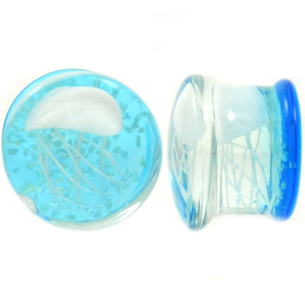 Blue and White Jellyfish GID Pyrex Glass Plugs (0g-5/8 ...