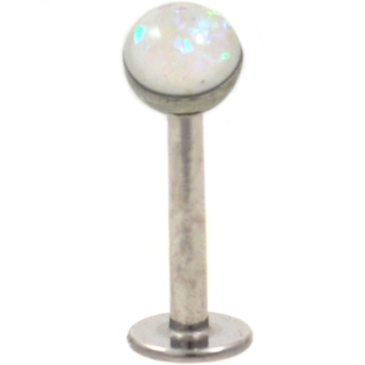Sold Individually 16G White Imitation Opal Glitter Shower Dome Steel Labret