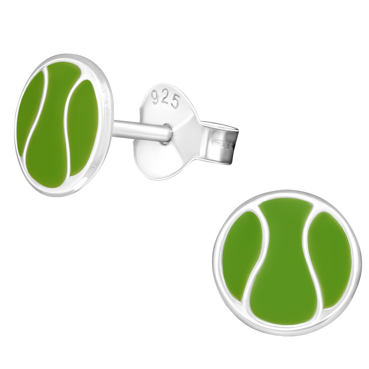 Tennis Ball 925 Sterling Silver Stud Earrings