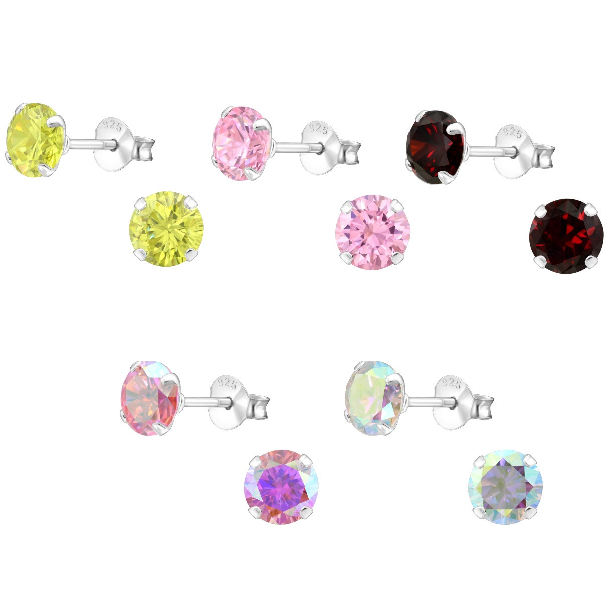 Large 6mm CZ 925 Sterling Silver Stud Earrings