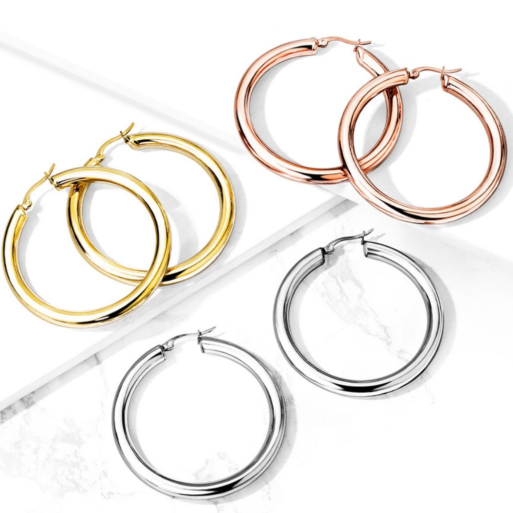 40mm Surgical Steel Hollow Round Hoop Earrings