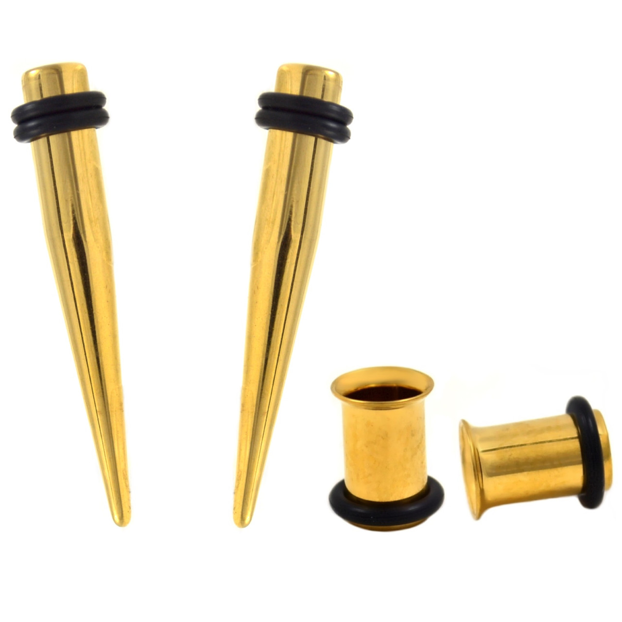 4PC Ear Stretching Kit 7mm (1G) All Gold Tapers/Tunnels