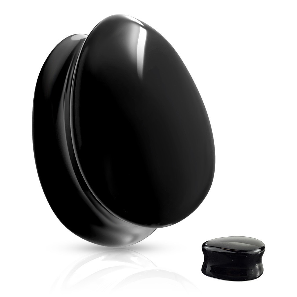 Black Teardrop Shaped Glass Plugs (1g5/8")