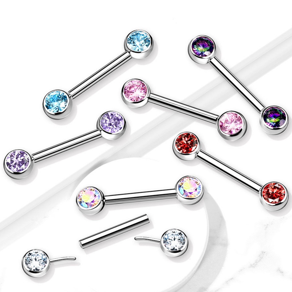 PAIR Threadless Bezel CZ G23 Titanium Nipple Rings