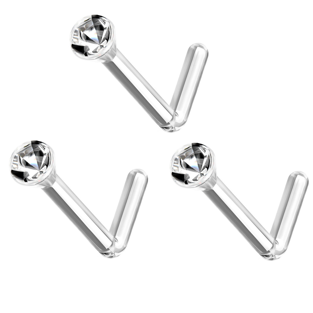 3PC 20G18G Crystal Clear Bioflex Nose Ring Retainers