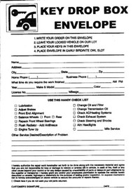 Envelope for Night Key Drop Box