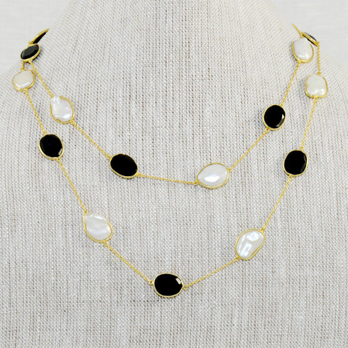 Black Onyx & Gold Swarovski Pearl Necklace – B.Caldwell Creations
