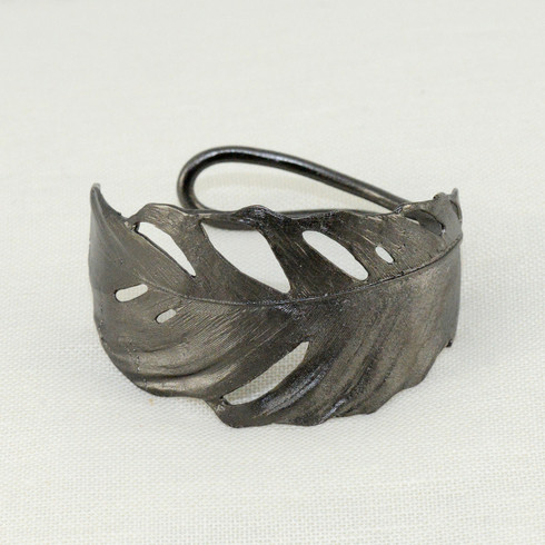 Feather cuff, gunmetal. Hand patinated bronze with gunmetal finish. 1.5" wide