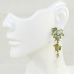 Ivy Earrings. Hand patinated bronze accented in fresh water pearls. 1.75" long .75" wide