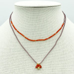 Carnelian with Pink seed beads and Gold drop Necklace
