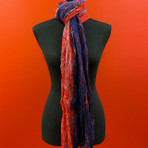 Red & Blue Dye Pleated Scarf