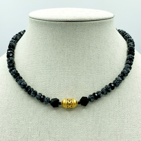Black Obsidian Crystal Round Beads Necklace 15 Inches 6 mm Beads Semi