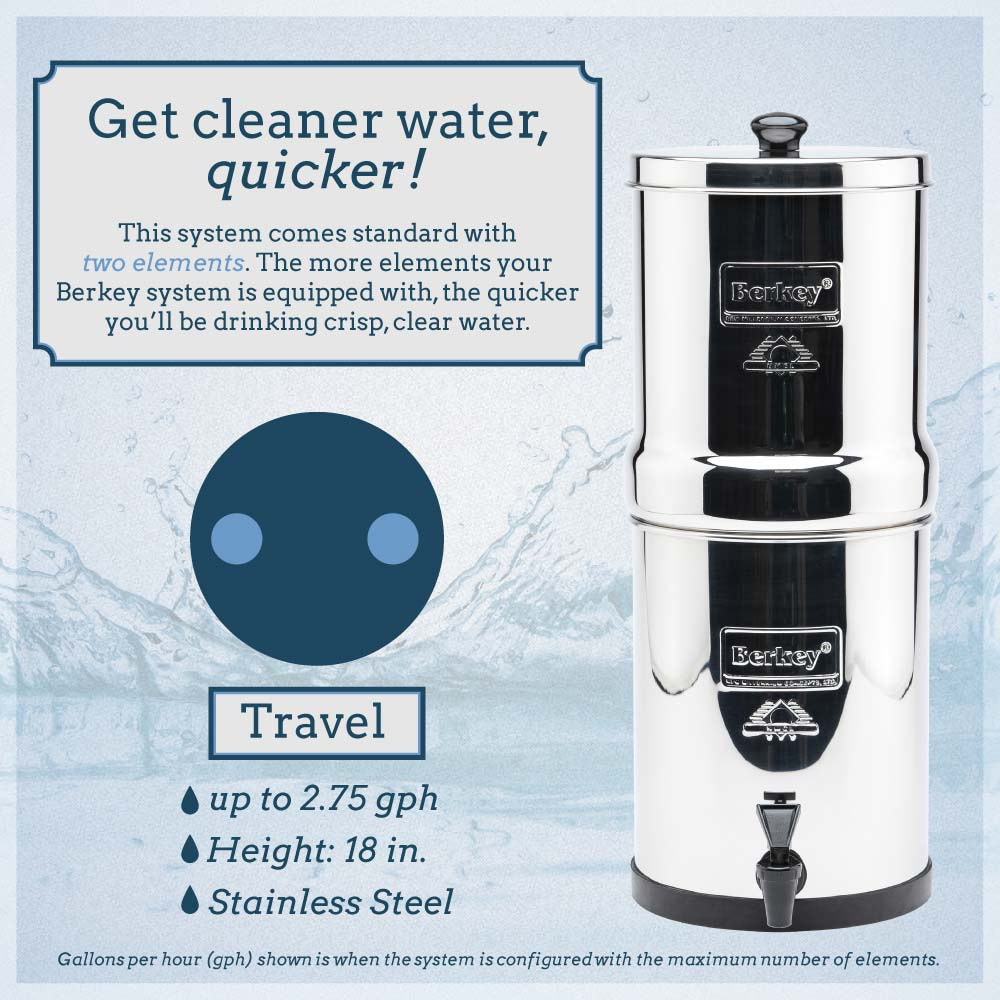 Travel Berkey Water Filtration System with 2 Black Berkey Filters, 1.5 –  Carolina Readiness