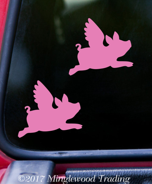2x FLYING PIG 2.5" x 2.25" Vinyl Decal Stickers - Wings - When Pigs Fly - Minglewood Trading