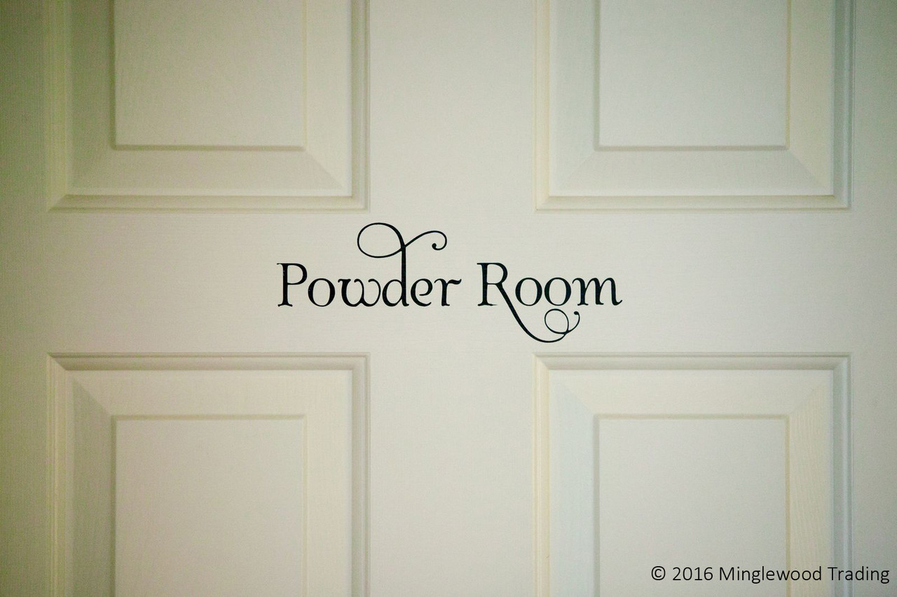 Powder Room Vinyl Sticker Bathroom Restroom Toilet Door Home Decor Die Cut Decal Swash