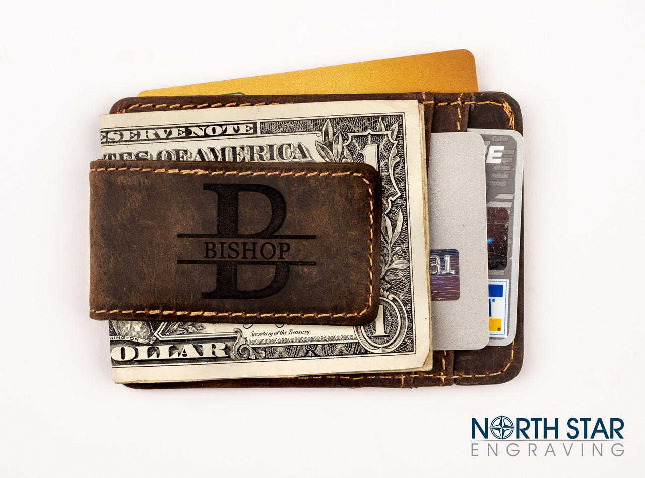 Mens Leather Money Clip Wallet Personalized Money Clip Cowhide Leather - 