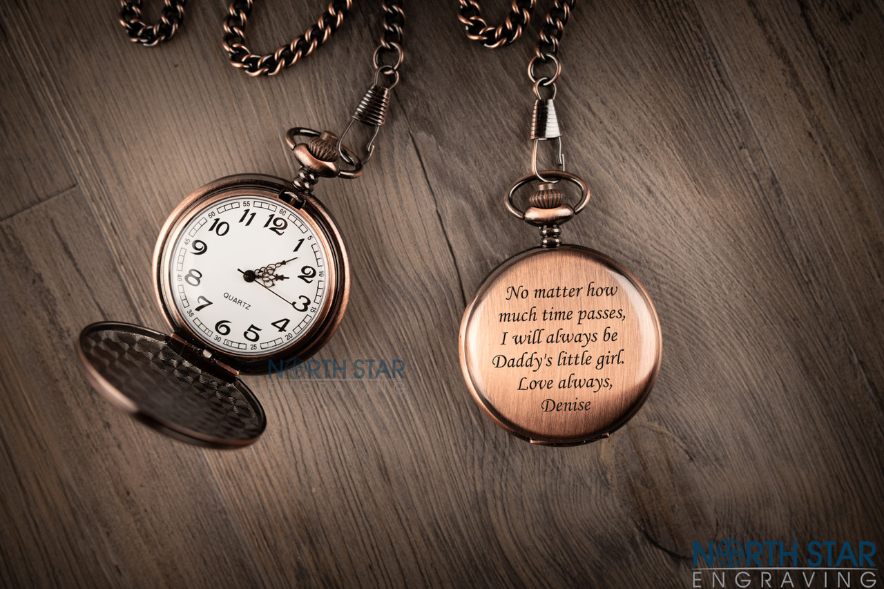 Engraved Pocket Watch with Chain 