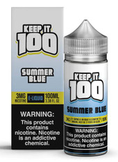 Keep it 100 -Summer Blue - 100ml  - Sweet strawberries and mystical blue raspberries are blended with lemonade to create this amazing Blue Slushie Lemonade.  70/30 VG/PG