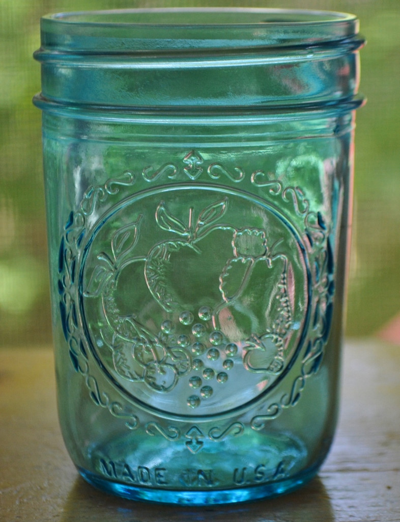 blue embossed jelly jar, soy candle blue mason jar