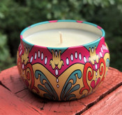 Earth Tones Scroll:  Apple Bourbon scented soy candle tin