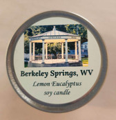 Berkeley Springs, WV souvenir tin soy candles, lemon eucalyptus