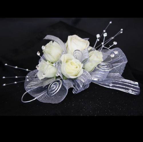 All Silver Prom Corsage | Roses, Orchids | Pasadena TX