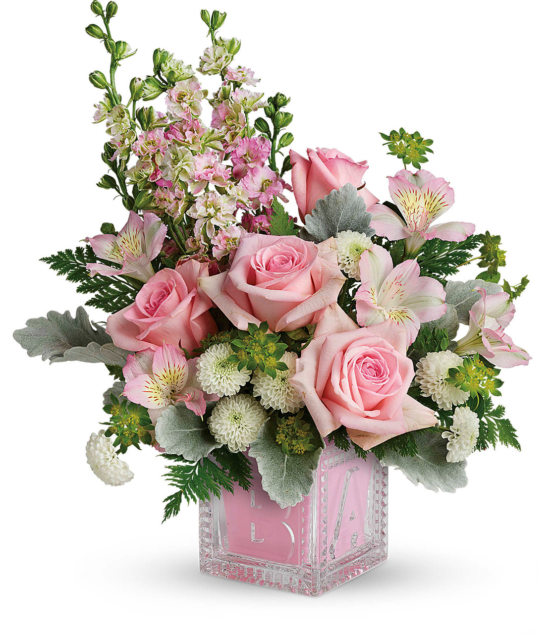 Baby Girl Crystal Block Arrangement Pearland Flower Delivery