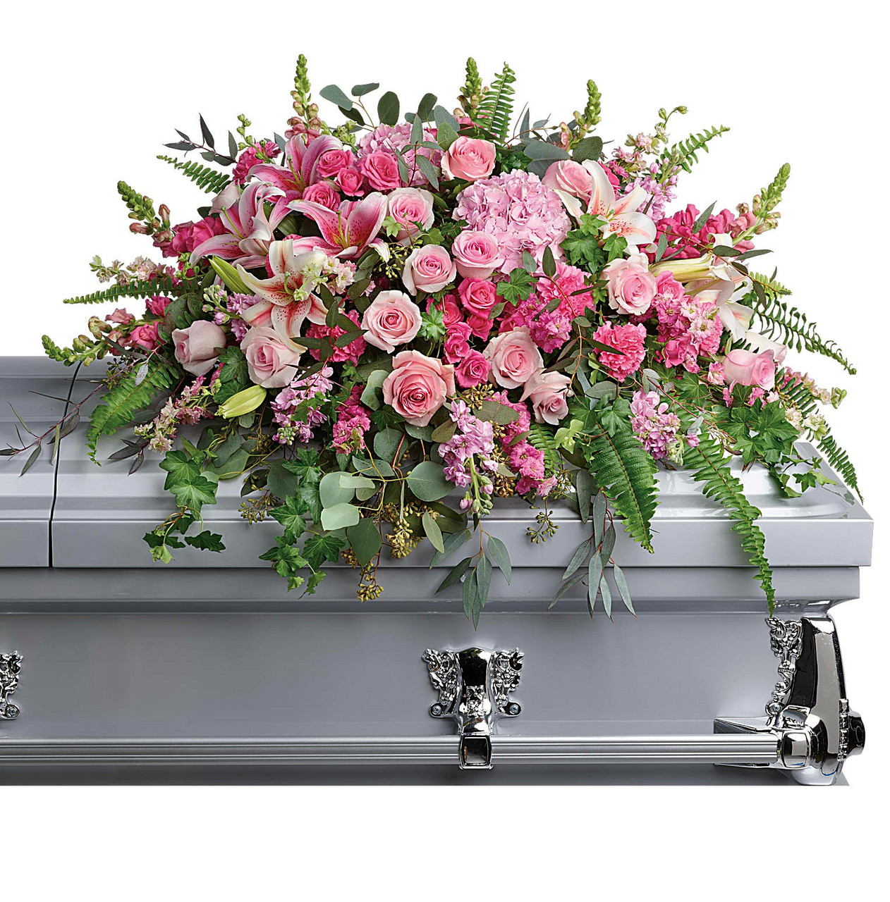 Beautiful Memories Pink Roses Casket Spray