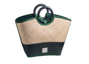 Green Criss-Cross pattern Bamboo handbag