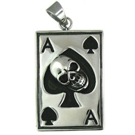 Stainless Steel 
 Ace Spades 
 Skull Pendant 
 Weight: 39.6 grams 
 Approx. dimensions: 
 33mm x 66mm
