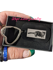 Have a key chain personalized with your pet
On an anodized aluminum dog tag 
Your choice of color
Orange
Black
Pink
Purple
Red
Send 2 -3 pictures of your pet for best results
keyslovejewelry@gmail.com