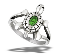 Stainless Steel Crawling Turtle Ring With Emerald