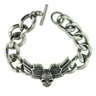 Stainless Steel 
 Skull Wings Bracelet 
 Highly polished stainless steel skull wings toggle bracelet. 
 Available sizes: 
 8", 8.75" or 9.75" 
