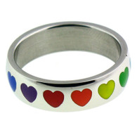 Stainless Steel Rainbow Hearts Ring 
 Highly polished stainless steel rainbow hearts ring. 
 Approx. 6mm diam.
 Available in sizes: 5 - 10
