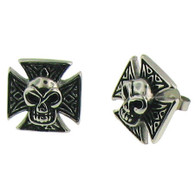 Stainless Steel Maltese Cross Skull Earrings 
 
 