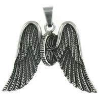 Large stainless steel wheel wings pendant 

Includes Stainless Steel Box Chain
