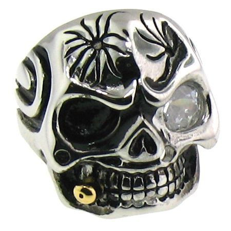 Stainless Steel Skull Ring 
 Ring has one CZ eye!!!

Available sizes 16-20