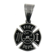 Stainless Steel Fire Department Pendant 

Includes Stainless Steel Rope chain 18,20 or 24 Inches 
 Stainless steel Fire Department pendant with intricate detailing! 
Pendant Approx. Weight: 5.90 grams 
 Approx. dimensions: 32mm x 19mm  
