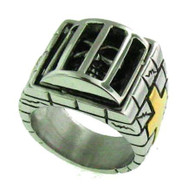 Stainless steel skull ring in a Cage 
Available Sizes 8-16