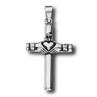 Stainless Steel Claddagh Cross Pendant
Includes Stainless Steel Rope Chain 18, 20 or 24 inches
Height: 42 mm (1.7 inch)
Metal Material: Stainless Steel
 