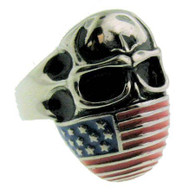 Stainless steel skull flag ring with intricate detailing! 
Available Sizes: 9 - 16 
Approx. W:25mm x L:30mm 

