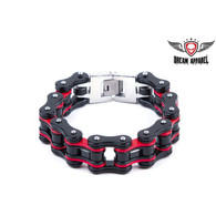 Black & Red Stainless Steel Motorcycle Chain Bracelet

Heavy Duty Black and Red Stainless Steel Motorcycle Chain Bracelet
Approximate 3/4 inches wide
M 8 3/4 , L 9 3/4