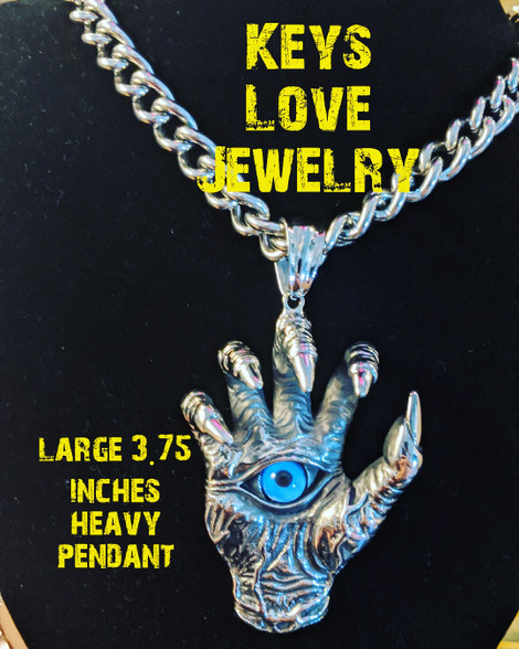 Stainless steel all seeing eye in hand pendant and chain