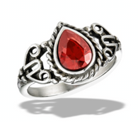 Stainless Steel Bali Style Oxidized Ring With Braiding And Garnet CZ -